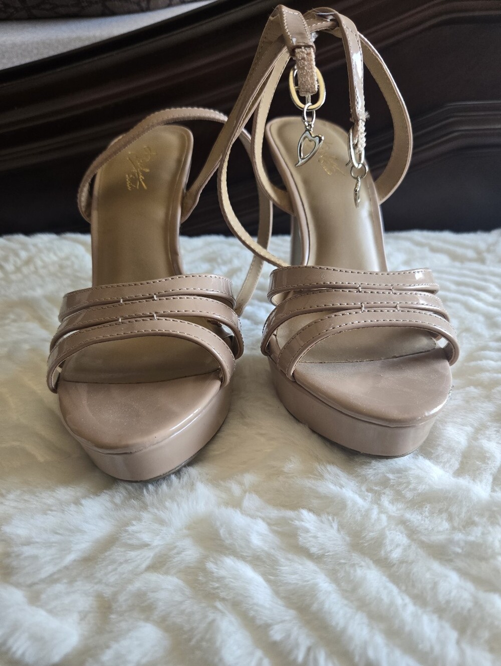 Thalia Sodi Nude Patent Strappy Stiletto Sandals